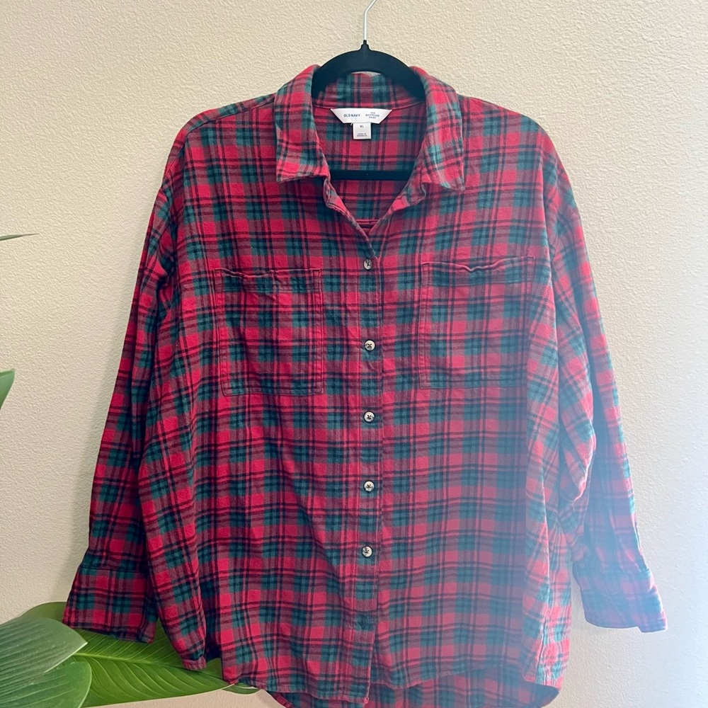 Old Navy Red and Green Button Down Shirt